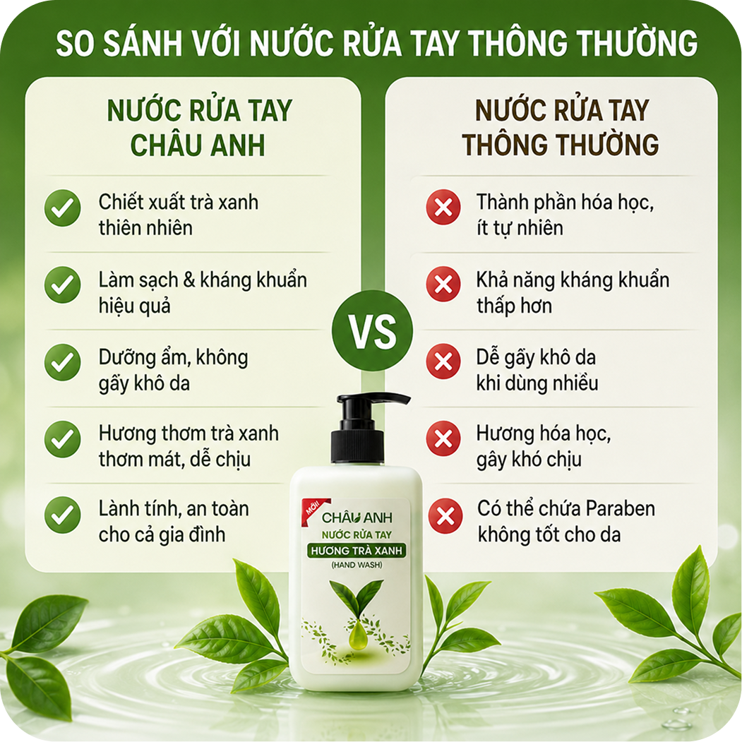 So sánh nước rửa tay CHÂU ANH với nước rửa tay thông thường