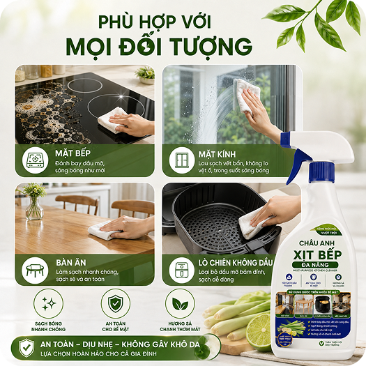 Xịt bếp đa năng CHÂU ANH phù hợp nhiều bề mặt